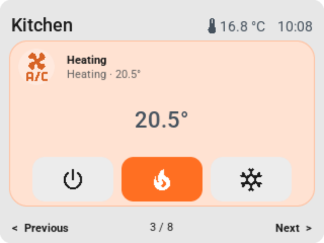 A full-page heating tile on the CYD with the mode keys at the bottom