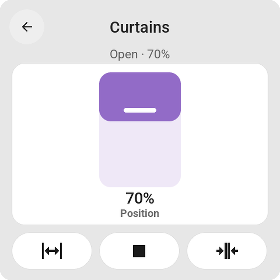 Cover card for curtains: the position slider and the sideways open, stop and close keys