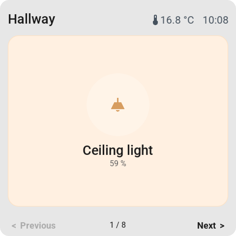 A full-page tile: one big amber light switch that fills the screen, so you push anywhere without looking
