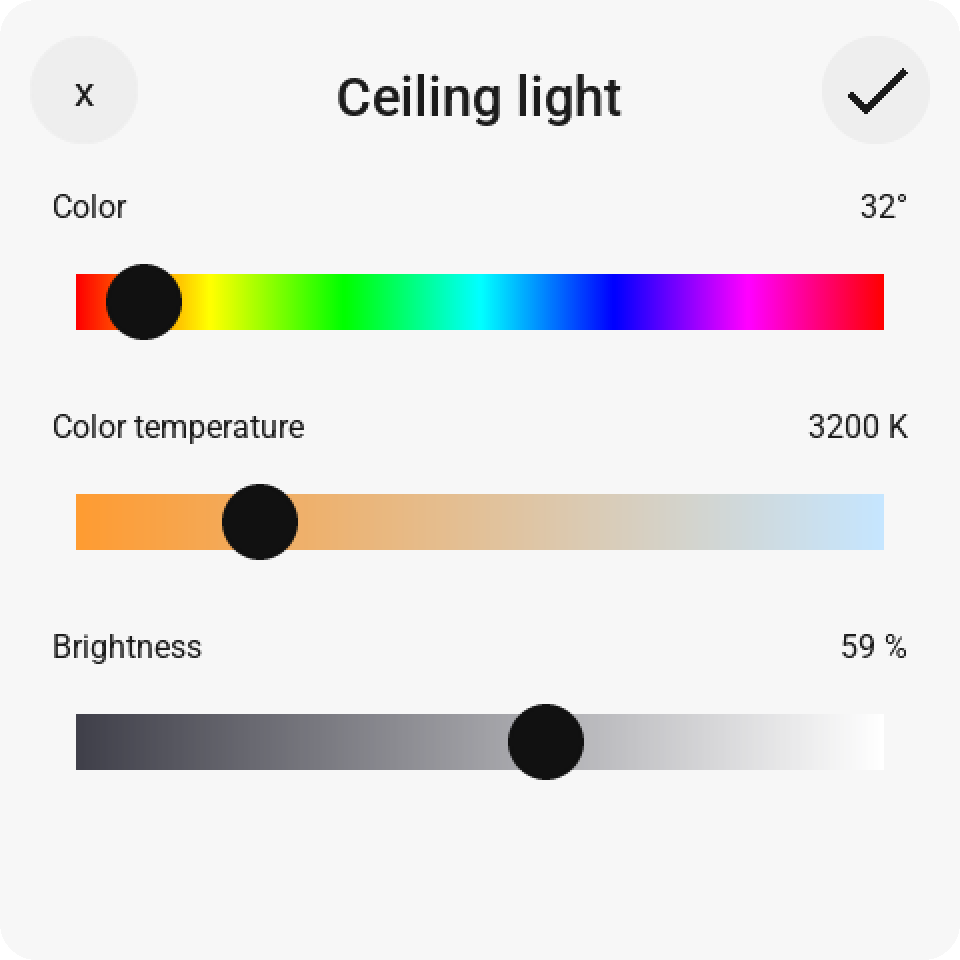 Light control: color, color temperature and brightness