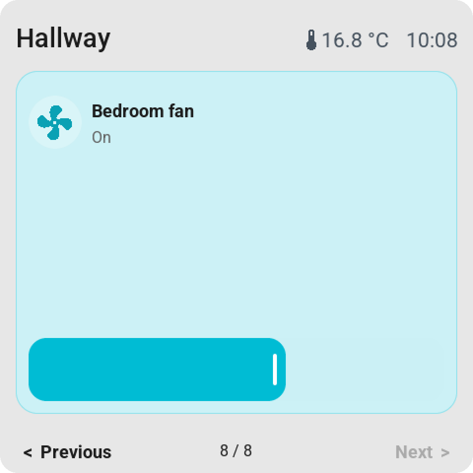 A full-page fan tile with its speed slider along the bottom